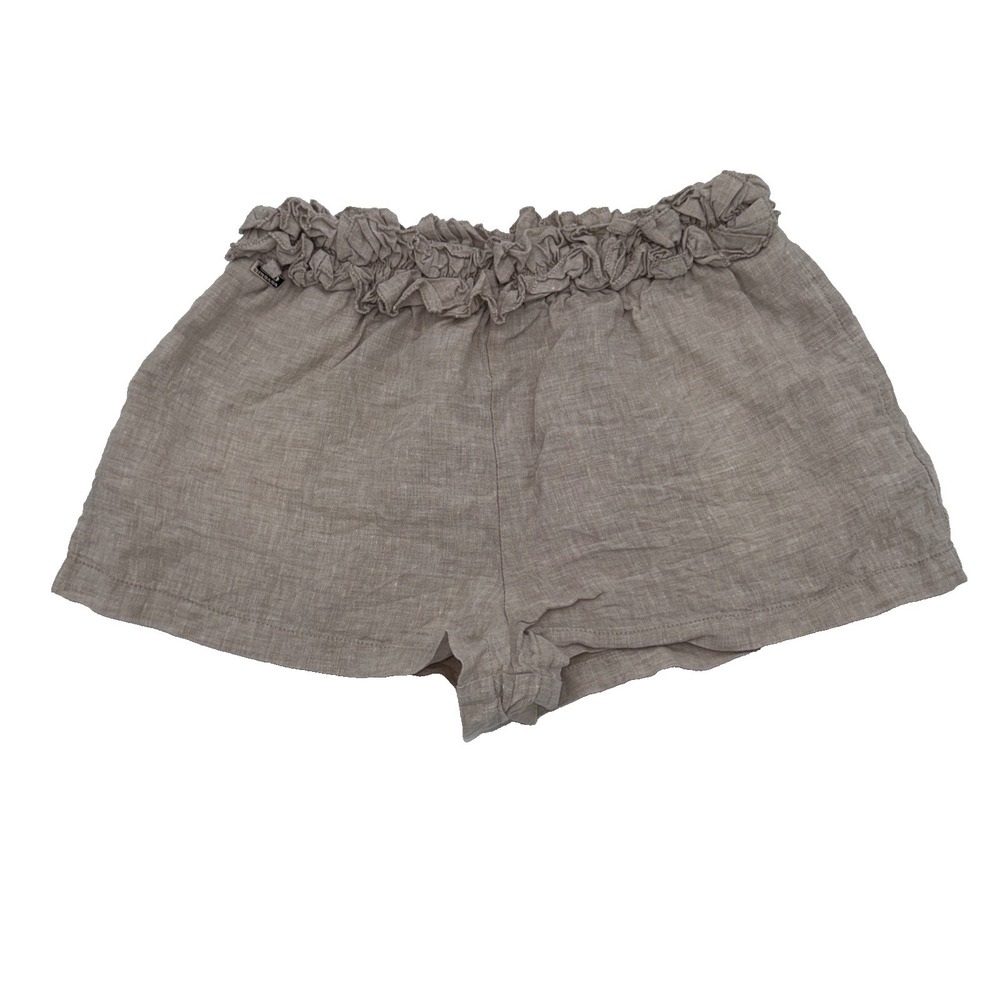 Zingara 100 % Linen Ruffle waist  short Shorts Boho Resort Style Size medium Tan